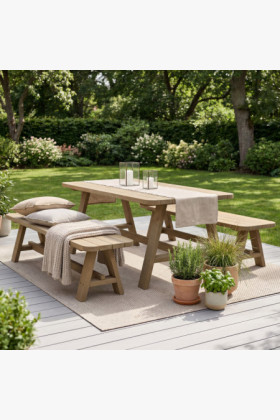 Gartenmöbelset Fichtenholz Tisch mit 2 Bänken natur